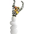 XIUWOUG Jarrón de cerámica abstracto, con figura en forma de huevo, decorativo, único, minimalista, moderno, para salón (blan