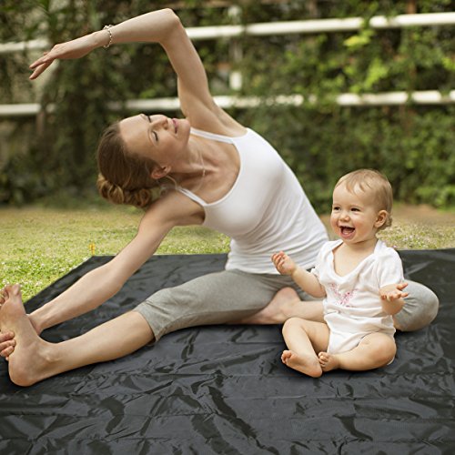 Outdoor Decke Strandmatte Picknickdecke mit Tasche 4 Bodennägel Doppelt PU-Beschichtung leicht, wasserdicht für Picknick, Camping, Reisen, Wandern (Schwarz) - 6