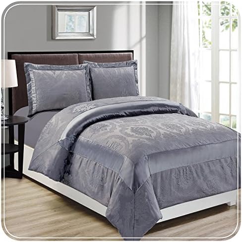 Imperial Rooms Luxury Jacquard 3 piece 220GSM Duvet set Quilt Duvet Cover Bedding Set bed sheets High Quality Bed set Free P&amp;P - (Double/Dark Grey) Include 1 duvet Cover and 2 pillow cases