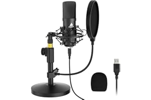 MAONO AU-A04T USB Podcasting Microphone with Microphone Stand Kit, Black
