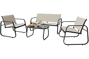 UDPATIO Gartenmöbel Set, Balkonmöbel Set 4 Personen, Garten Sitzgruppe mit Tisch, Sofa und 2 Sesseln, Wetterfest, Kleine Gartenmöbel Outdoor für Balkone, Terrassen, Innenhöfe (Beige)