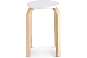 ‎GREENSEN Stapelbare Hocker, Holzhocker Weiß Küchenhocker Hocker Holz Rund Sitzhocker Barhocker Stapelhocker Vintage Rundhocker Bürohocker Geschwungener Holzhocker Wohnzimmer Büro Möbel Dekoration Weiß