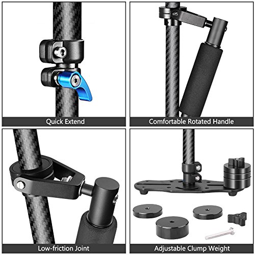 Neewer Carbon Fibre 60 Centim  tres Stabilisateur portable avec Plateau Rapide 1 4  et 3 8  Vis pour Canon Nikon Sony et d Autre DSLR Cam  ras Vid  o jusqu    6 6lbs   3 kg  Noir