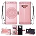Produktbild Yobby Leder Brieftasche Hülle für Samsung Galaxy Note 9, Roségold Handyhülle Geprägt Mandala Muster Schlank Premium PU Flipcase [Magnetverschluss] mit Kartenfach Handschlaufe Stand Schutzhülle