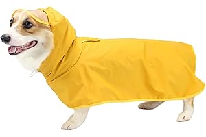 Hykiee Imperméable pour Chien, Manteau Chien Imperméable, Vetement Chien Respirant, Legere et Ajustable avec Capuche et Protection du Ventre pour Petits Chiens Moyens et Grands (Medium, Jaune)