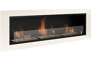 AARON HOME Milano camino bioetanolo, montaggio a parete, acciaio inox, 128x42cm (bianco)