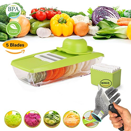 Saveur Royal® Mandoline Gemüse + extra-Handschuh Schnittwunden - Gemüseschneider mit 5 Klingen, Spiralschneider-Gemüse Gemüseschneider