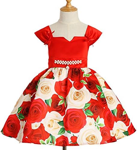 Flower Girls Dress Rose Print Children'S Party Princess Skirt. 100-160 . Red . 150