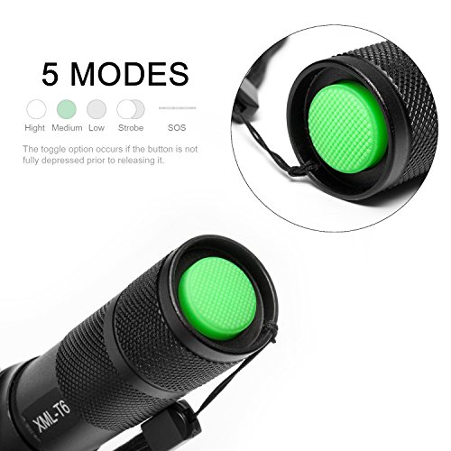 LUZWAY LED XML-T6 Taschenlampe Wiederaufladbare 900 Lumen, Taktische Taschenlampe + Ladegerät mit CE und ROHS Zertifikat + 2pcs 2600mAh 18650 Batterie + Nylonholster für Taschenlampen,Wasserfest, anpassbarer Zoom, 5 Modi für das Radfahren, Campen, Bergsteigen, Fischen und andere Sportarten, die im Freien stattfinden … - 2