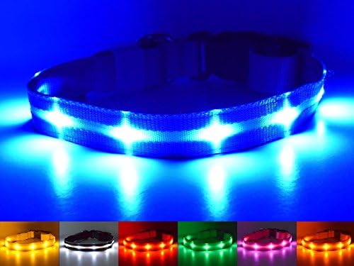 HOTDOG USB Rechargeable LED Dog Safety Collar - Great Visibility &amp; Improved Safety - 7 Colours, 5 Sizes (Blue, Small)