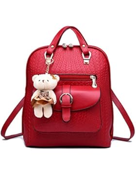 Lederrucksack Schulter Rucksack PU Leder Schultasche mit Bär für Damen Mädchen - LATH.PIN