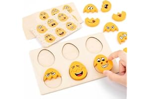 SubiMouIQ Wooden Emoji Egg Matching Game Double-Sided with 15 Cards (30 Themes) Educational Puzzle Toy for Kids Fun Learning for Cognitive & Emotional Development Gift for Boys and Girls