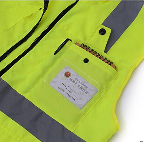 Babimax Warnwesten gelb knitterfrei reflektierende Weste Sicherheitswarnwesten mit vier Taschen im Vornen mit Reißverschluss Standardgröße Größe L Hohe Sichtbarkeit komfortabel luftdurchlässig - 6