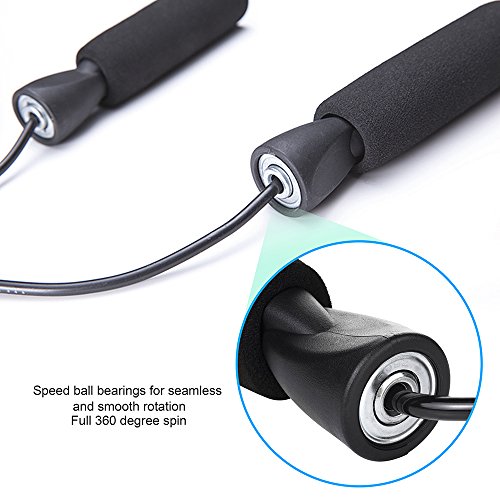 Springseil,Techrise Jump Rope Speed Rope seilspringen mit hautfreundlichen Griff und einstellbares Soft Seil für Fitnesstraining abnehmen Fat Burning übungen, für Kinder und Erwachsene -Schwarz - 4