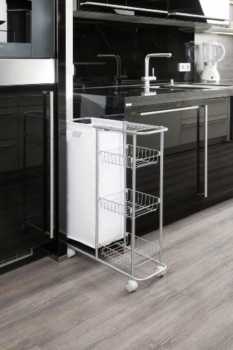 WENKO 12100100 Sammelwagen Slim – 3 Etagen, abnehmbarer Sack, Fassungsvermögen 28 L, pulverbeschichtetes Metall, 20 x 58 x 80 cm, Grau - 14