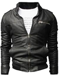 Chaqueta Cuero de la PU Para Hombre, Bolsillos Abrigo Outerwear Con Cremallera