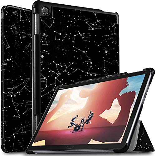 ELTD Funda Carcasa para Huawei MediaPad M5 Lite 10, Ultra Delgado Silm Stand Función Smart Fundas Duras Cover Case para Huawei MediaPad M5 Lite 10 10.1 Pulgadas 2018,(CH-Black Constellation)