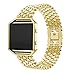 Produktbild Glowjoy Armband kompatibel für Fitbit Blaze,Classic Smart Watch 22mm Uhrenarmband Edelstahl Metall Ersatzband Rostresistent Edelstahlband Wrist Strap Watch Band Bracelet für Herren Frau (Gold )