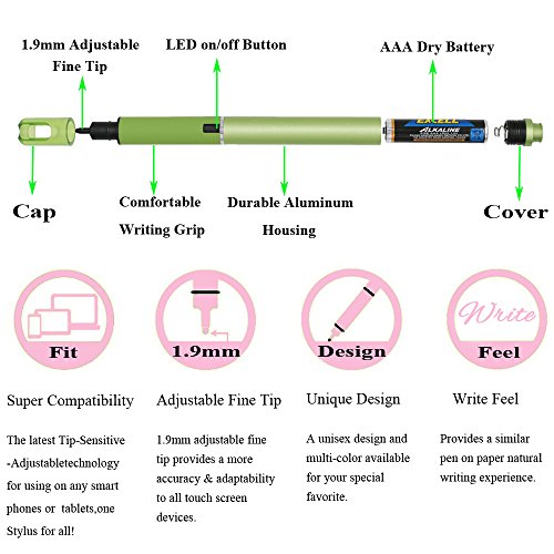 Aktiver Stylus Stift mit 1.9mm Feinspitze für iPad Mini, iPad Air, iPad Pro, iPhone 7, iPhone 6, iPhone 5, Samsung, Smart Phones & Tablets & Notebooks (Grün) - 3