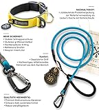 KOMFORTABELES HALSBAND durch die besondere Neoprenpolsterung. Die extra Beschichtung an der Innenseite des Halsband schützt die empfindliche Halspartie vor Druckstellen. GRÖSSENVERSTELBAR, sehr stabiler EDELSTAHLRING und separates Befestigungselement speziell für Hundemarken