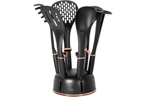 BERLINGER HAUS BH-6209 - Juego de utensilios de cocina (7 piezas, nailon, cuchara, espátula), color negro y rosa