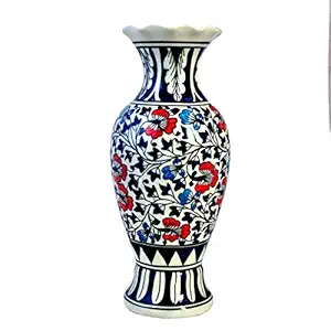 Craftghar Blue Ceramic Flower Vase in Handmade 11 Inch | Hand Painted Flower Vase Ceramic