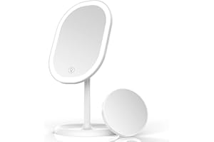 Aidodo Miroir à Maquillage LED, Miroir Grossissant 10X Détachable, Réglage d’Éclairage Smart und Recharge USB, Miroir de Table Pliable à 180 °, Cadeau Parfait pour Un Ami