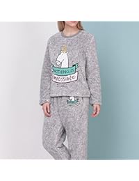 MH-RITA Las mujeres adultas Kawaii Unicorn pijama de franela Animal Cartoon juegos de Palo grueso manojo de felpa traje Pijama Camisón Sleepsuit Pink,gris,L
