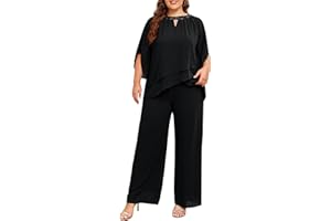 Hanna Nikole Costume de soirée 2 pièces pour femme - Grandes tailles - T-shirt en mousseline de soie et taille haute - Tenue élégante pour cocktail, fête, fête