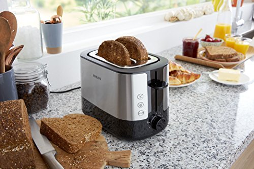 Philips HD2637/90 Toaster, 7 Stufen, Brötchenaufsatz, Stopp-Taste, 1000 W, schwarz / edelstahl - 4