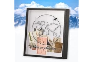Sowoxdme Adventure Travel Shadow Box with Slot, 12 In Adventure Archive Box with Slot, Large Shadow Boxes Display Cases for Memories, Shadowbox Picture Frame for Wedding, Tickets (Black)