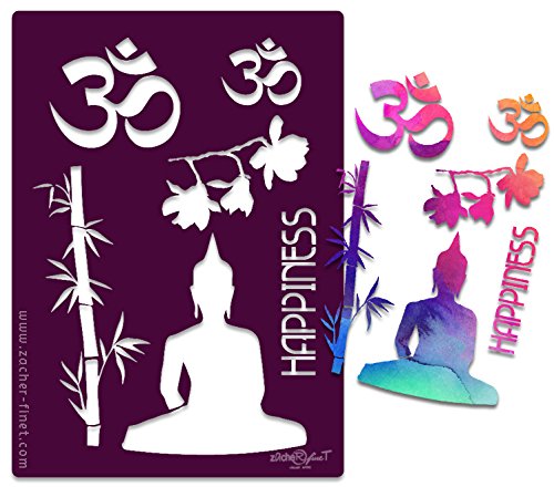 Schablone "Buddha "- Buchstabenschablone - Scrapbookingschablone - Motivschablone - Kunststoffschablone von zAcheR-fineT-design für Acrylmalerei - siehe Musterfotos