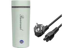 Rauwseul - Bollitore elettrico da viaggio, 450 ml, portatile, 3 in 1, mini thermos, rivestimento in acciaio inox 304, 220 V, 300 W, ebollizione rapida, chiusura automatica, colore verde chiaro