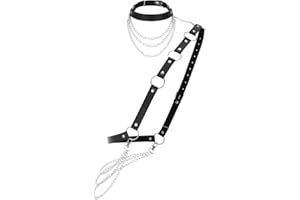Zookey Cadena de cuero gótico para el cuerpo, cadena de cintura de cuero negro, cadena de pecho punk rave, brasier de joyería, accesorios para mujeres y niñas, Negro, M