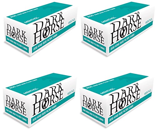 30 x 200 MENTHOL Zigarettenhülsen + Zigarettenstopfer DARK HORSE Mentholhülsen Filterhülsen TIP (6000 Stück) Aroma versiegelt in Folie für frischen Rauchgenuss + Zigarettenstopfmaschine Gratis