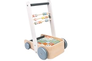 Janod - Sweet Cocoon ABC Buggy - Baby Lauflernwagen aus Holz mit 20 Alphabet Bausteinen mit Zahlen + Abakus - Farben auf Wasserbasis - Ab 1 Jahr, J04408
