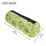 Estuche cilíndrico con forma de rana y flores sobre fondo verde bolígrafo bolsa de papelería...