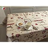R.P. Tovaglia Cucina Soggiorno Chamonix Tirolese Country Chic Cervi e Cuori Bordeaux Rettangolare cm 140x180, 6 Persone - Mad