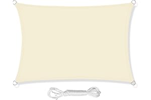 HEYOMART Sonnensegel Sonnenschutz inkl Befestigungsseile PES Polyester Wasserdicht 2 x 3m Rechteck Sonnensegel mit 98% UV Schutz für Draußen, Patio, Garten Terrasse Camping, Creme