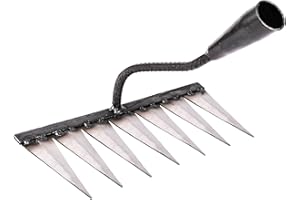 Gralara Rastrillo de jardín, rastrillo para aflojar el suelo, resistente a la oxidación, rastrillo de dientes afilados, rastrillo para deshierbe de paisaje, con 7 Dientes