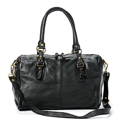 Ira del Valle, Bolso para mujer, Piel genuina, Vintage, Modelo Cordoba, Made in Italy (negro)