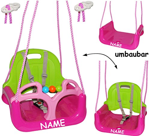 mitwachsende – Babyschaukel / Gitterschaukel mit Gurt – “ ROSA / PINK “ – leichter Einstieg ! – mitwachsend & verstellbar – 100 kg belastbar – Kinderschaukel ab 1 Jahre – mit Rückenlehne & Seitenschutz – Schaukel für Kinder – Innen und Außen / Garten – für Baby´s – aus Kunststoff / Plastik – Kunststoffschaukel – Mitwachsschaukel bunt – Sicherheitsgurt – Gitterschaukel / verstellbare Kleinkindschaukel – Baby – Indoor Outdoor - 3