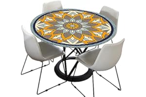 Morbuy Mantel Elastico Ajustable Redondo, Mandala Imprimir Manteles Impermeables Antimanchas Lavable para Decoración Hogar Cocina Comedor Fiesta Cumpleaños Jardín (90cm)
