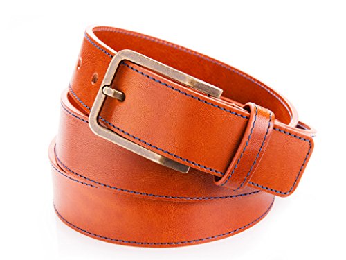 Danny P. Brand - Ceinture en Cuir avec boucle en métal pour les hommes (30/76 cm, Marron, surpiqué)