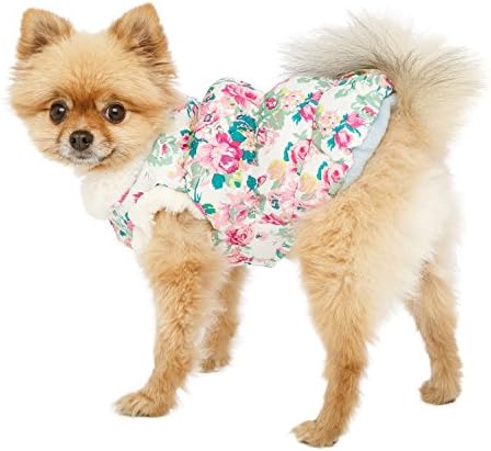UrbanPup Rose Sensation Faux Fur Trimmed Coat (X-Small - Dog Body Length: 8" / 20cm)