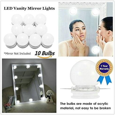 Makeup-Light, Led-Vanity-Mirror-Lights [Hollywood-Style/10 Bulbs/13.5ft], Lighting-Fixture-Strip [with Dimmer/Power Plug], for Dressing-Table
