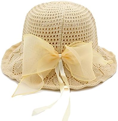 Fanova Female Sweet Foldable Boho Bowler Hat Bowkot Wide Brim Sunbonnet Linen Knit Breathable Trilby Caps (beige)