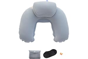 DULKET Travel Pillow Set, Inflatable Neck Pillows for Travel, Ergonomic Inflatable Hiking Pillow Ultralight Portable Camp Pillow with Eye Mask, Earplugs, Cloth Bag for Camping, Outdoor