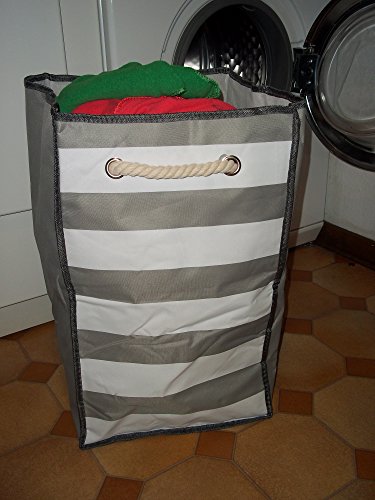TOPP4u Wäschekorb, laundry basket, weiß – grau 2er Set, 4 tolle Designs, Vintage, 45 Ltr je Wäschesammler, faltbarer Wäschesack, 30x30x50 cm, langlebige und praktische Wäschebeutel - 7