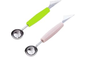 BOBOZHONG 2-teilige Fruchtschnitzmesser，Doppelkugel-Fruchtkugel-Schnitzlöffel,Fruchtschäler-Melonenschaufel mit,2-in-1-Fruchtschnitzmesser,Edelstahl Küchenwerkzeugschneider für DIY-Obstsalate